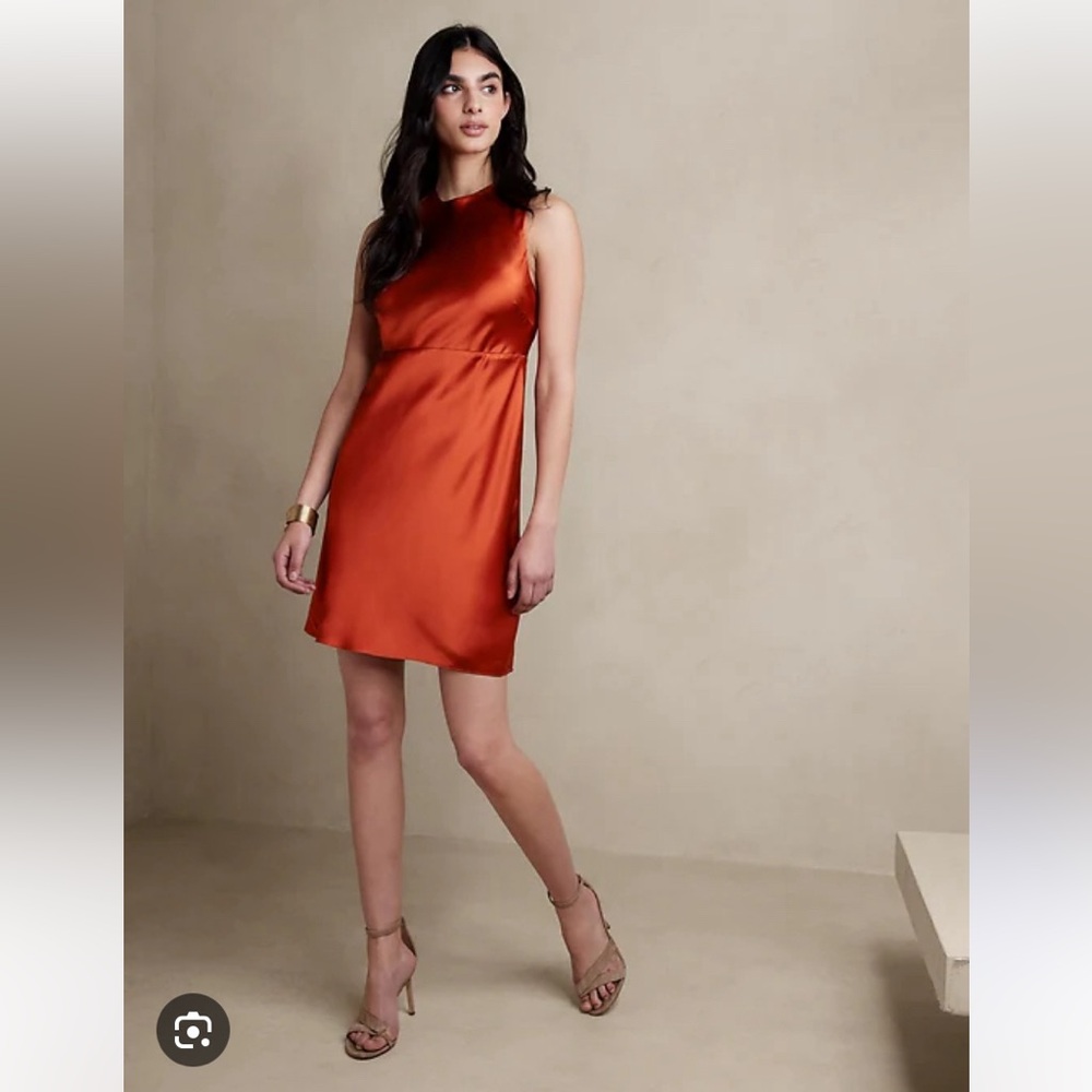 Alana Silk Mini Dress, 2P, Rustic Orange, Banana Republic